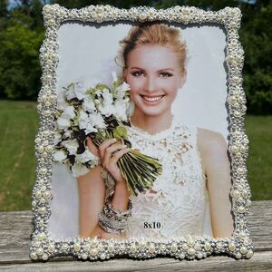 Pearls & Crystal Jeweled wedding picture photo frame.